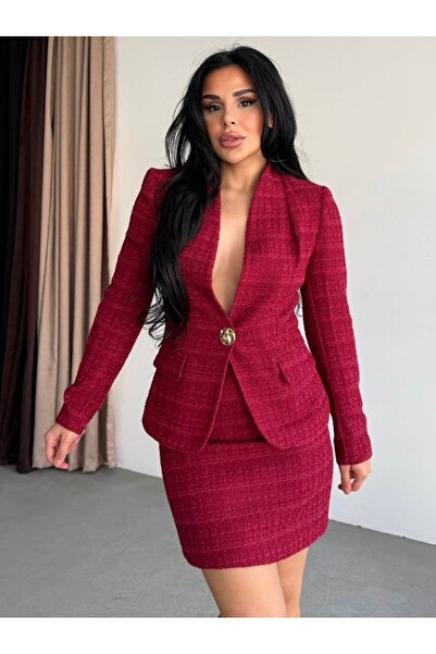 ZF BUTİK Kadın Gold Düğmeli Etekli Takım