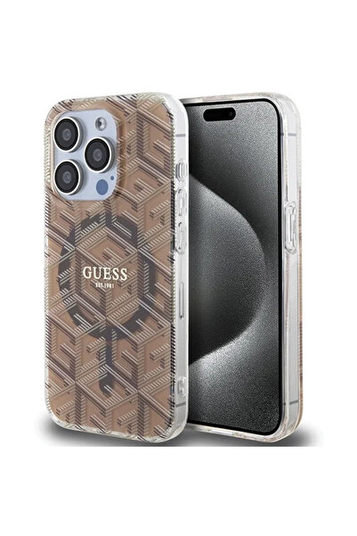 Guess Husă rigidă maro IML GCube MagSafe pentru iPhone 15 Pro 6.1"