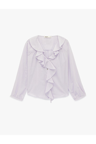 Koton Cămașă din bumbac cu mâneci lungi, cu volan și decolteu în V