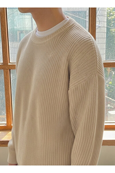 BUWOM Men's Plain Btk Knitted Oversized Knitwear Sweater