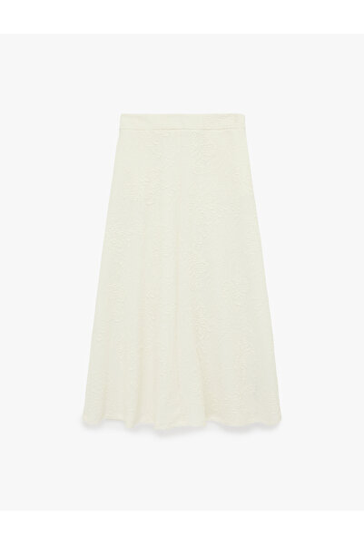 Koton Comfortable Fit Midi Floral Textured Skirt