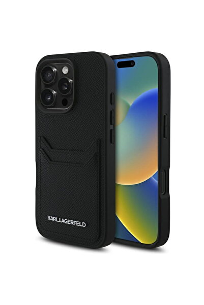 Karl Lagerfeld Husa iPhone 16 Pro - Husă rigidă din piele granulată cu slotur...