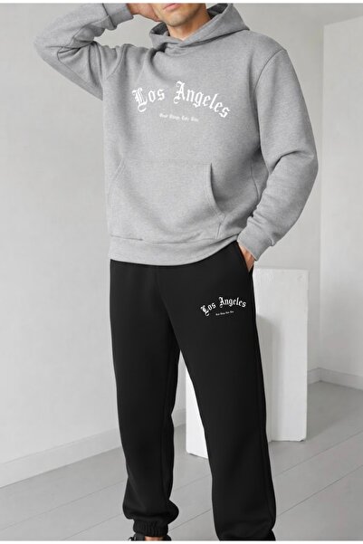 FUFLUNS طقم بدلة رياضية مطبوعة للجنسين من لوس أنجلوس جود ثينجز K بغطاء رأس مق...