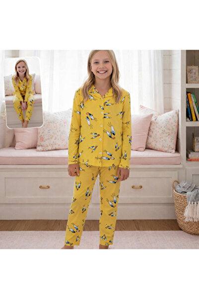 zahider Girl's Cotton Suede Buttoned Pajama Set