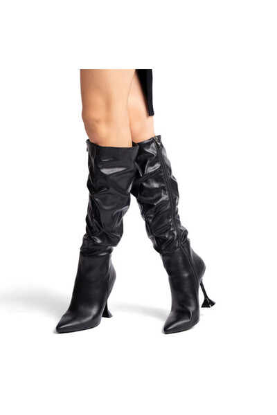 Sofia Store Cizme dama lungi cu toc asimetric din piele ecologica Florina