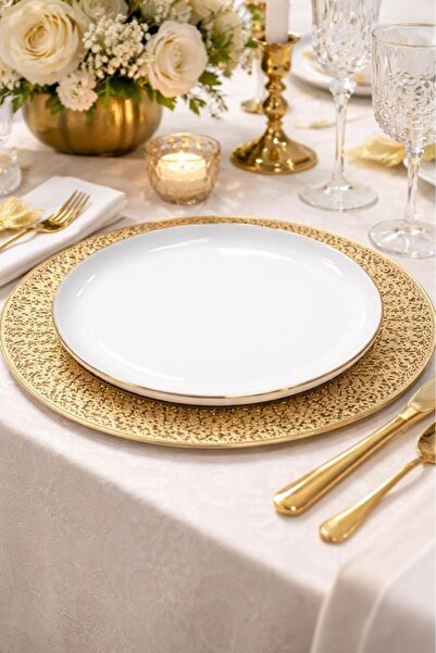 Güral Porselen Bilbao 6-Piece Service Set for 6 People, 27 Cm, Gold Mesh