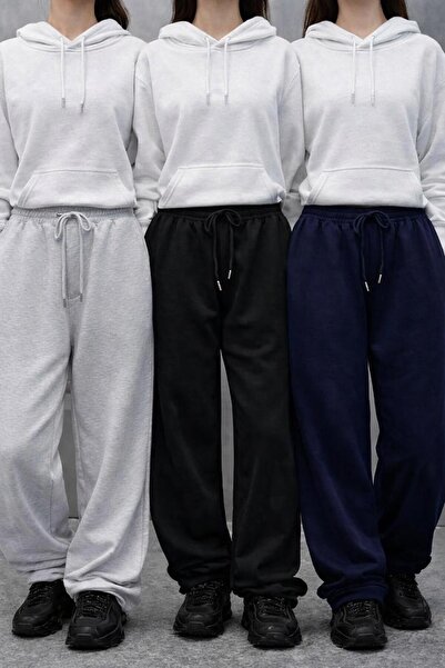 COLNY 3 ADET DÜZ PAÇA SİYAH GRİ LACİVERT EŞOFMAN ALTI