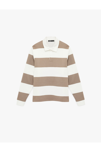 Koton Regular Fit Long Sleeve Fleece-Lined Button Polo Neck Sweatshirt