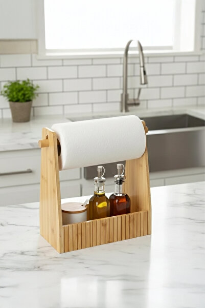 Home Bamora Bamboo Paper Towel Holder and Multi-Purpose Organizer Stand 27 cm