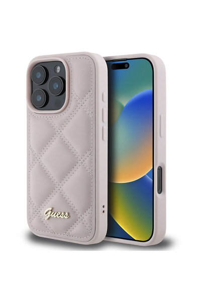 Guess Case for iPhone 16 Pro Max - Quilted Metal Logo (GUHCP16XPSQSQSP) - Pink