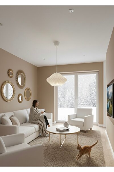 EDESİNG ORİGAMİ desenli Sarkıt Avize 40cm ( Ampülsüz ) beyaz askı Kablo