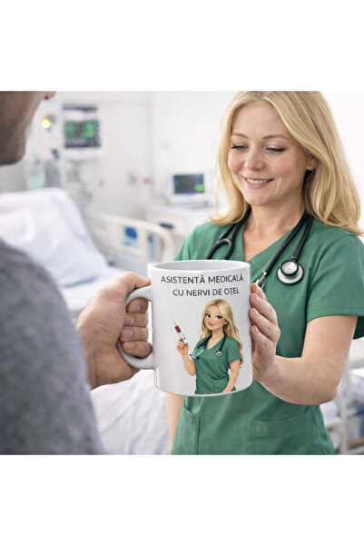 OEM Cana personalizata Asistenta Medicala cu nervi de otel,cadou pentru asist...