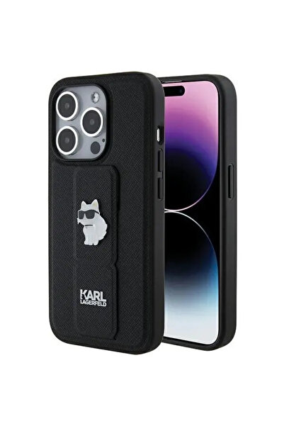 Karl Lagerfeld Carcasă Gripstand Saffiano Choupette Pins pentru iPhone 15 Pro...