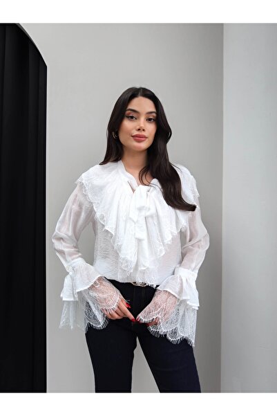 ESRAHELVACI Lace Collar Tie-Up Shirt