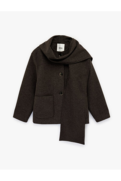 Koton Düğmeli Uzun Kollu Cepli Atkılı Kaşe Kaban