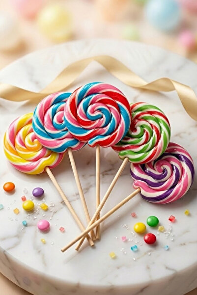 Bauta Candy Bauta 5'li Gökkuşağı Lolipop Seti - Büyük Boy (7 cm Çap)