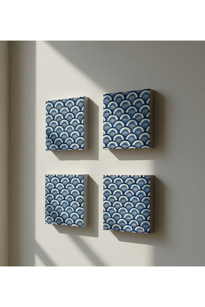 Etniky Taş Tablo Bohem Mavi Beyaz Sürekli Desen