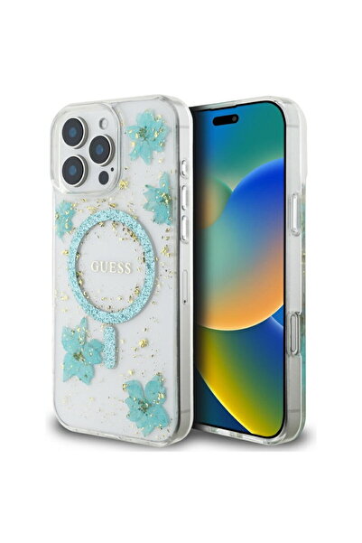 Guess Husa pentru iPhone 16 Pro Max - Hardcase Resin Flowers and Glitter MagS...