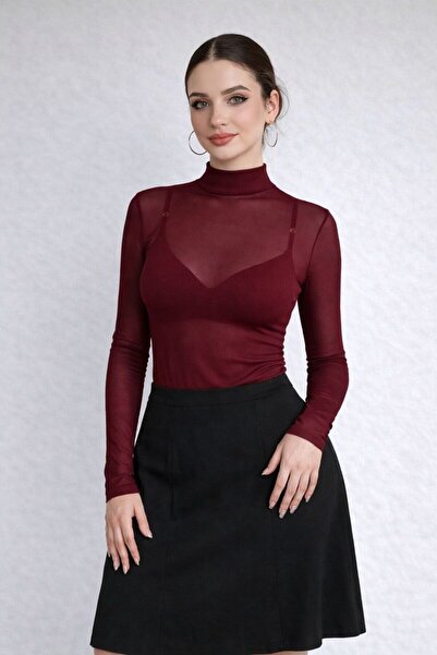 KaraAS Women's Blouse Half Turtleneck Transparent