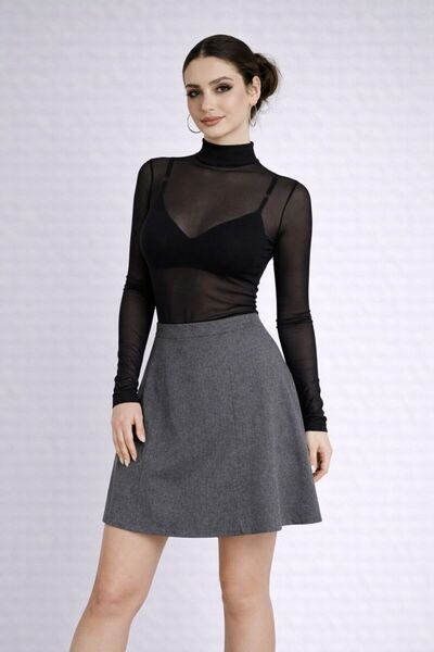 KaraAS Women's Blouse Half Turtleneck Transparent