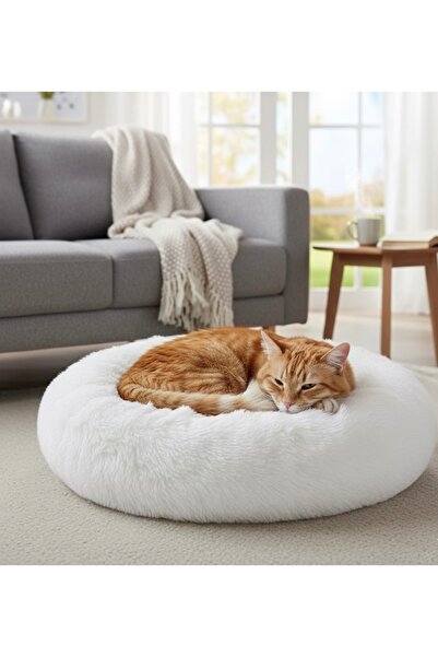 Yastıkland BEYAZ YUMUŞACIK PELUŞ KEDİ/KÖPEK YATAĞI