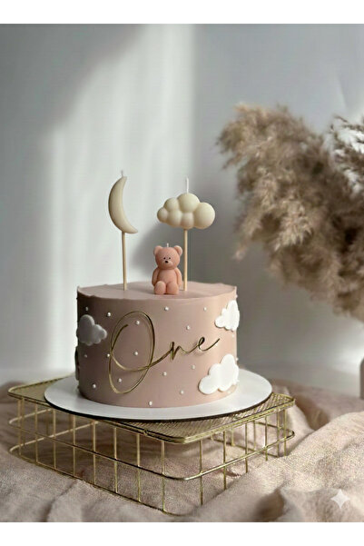 Atelier Mis Mum Bulut Ayıcık & Ay Temalı Pasta Mumu Seti – Bebek Doğum Günü &...