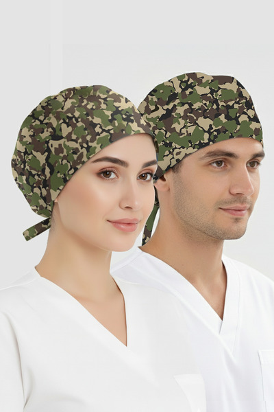 ÇİZGİ MEDİKAL Orman Kamuflajı Desenli Bone (Cotton Likra Kumaş)