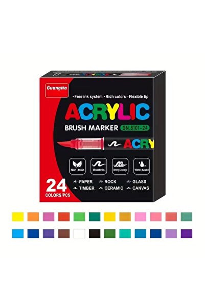 Art Tone Acrylic Marker Brush Tip Marker Pen Set 24Pcs All Colors Posca for S...