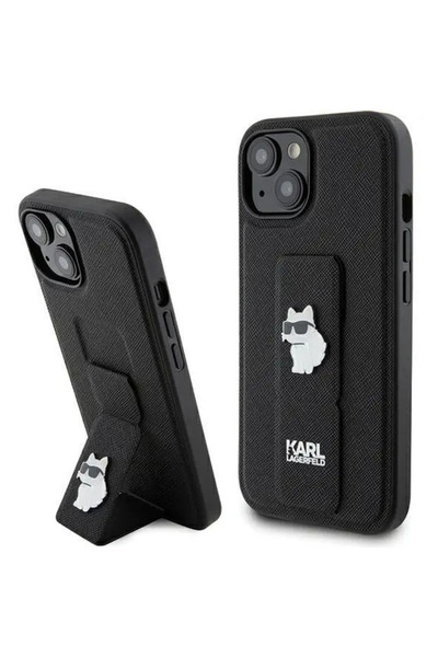 Karl Lagerfeld Husa Gripstand Saffiano Choupette Pins pentru iPhone 15 Plus /...