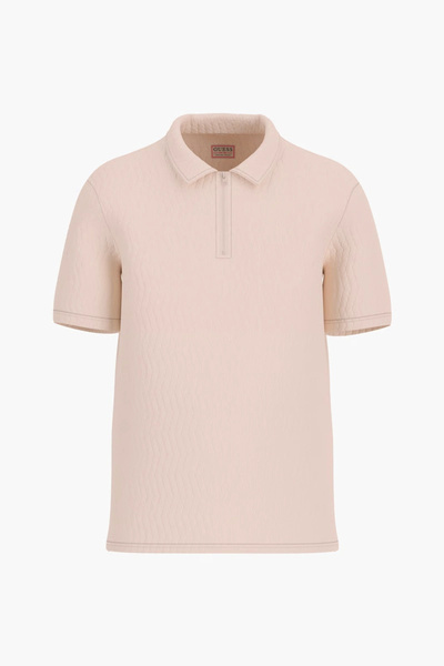 Guess تي شيرت بولو أبيض للرجال بأكمام قصيرة وياقة بولو بسحاب من ماركة موراليس...