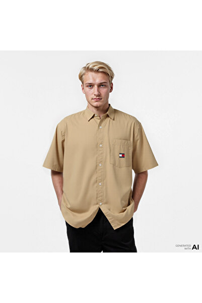 Tommy Hilfiger Tommy Jeans Popplin Erkek Bej Gömlek