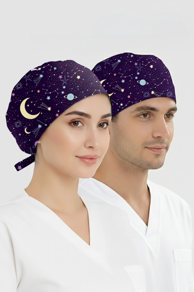 ÇİZGİ MEDİKAL Yıldız Yağmuru Desenli Bone (Cotton Likra Kumaş)