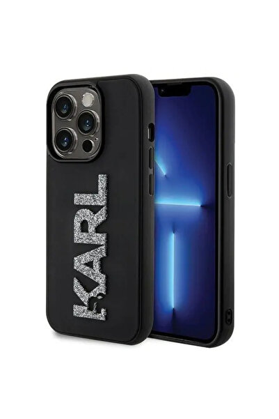 Karl Lagerfeld Carcasă cu logo sclipici 3D din cauciuc pentru iPhone 15 Pro -...