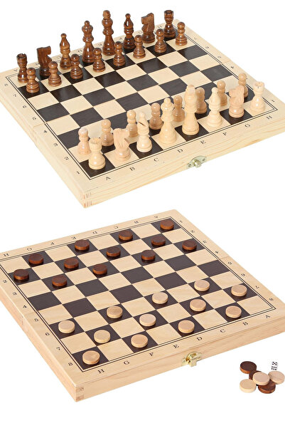 TechnoStation Ahşap Satranç Dama Tavla 3in1 Set Orta Boy Portatif Tasarım Oyu...