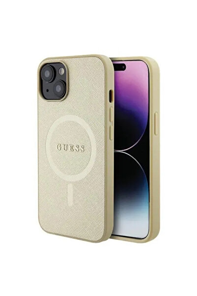 Guess Saffiano MagSafe Hard Case for iPhone 15 (6.1") - Gold