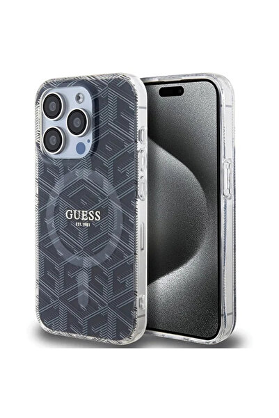 Guess Husă rigidă neagră IML GCube MagSafe pentru iPhone 15 Pro 6.1"