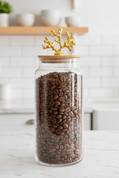 Jenisa 1400 ml Borosilicate Glass Jar - Luxury Storage Container with Gold Co...