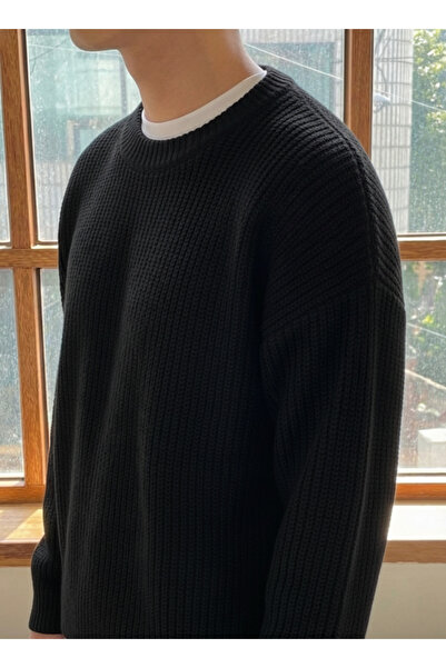 BUWOM Men's Plain Btk Knitted Oversized Knitwear Sweater