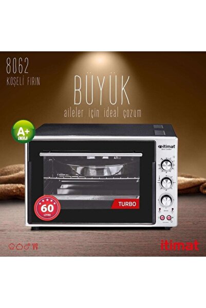 İtimat 8062 Köşeli Fırın Inox 60 Lt Çift Cam