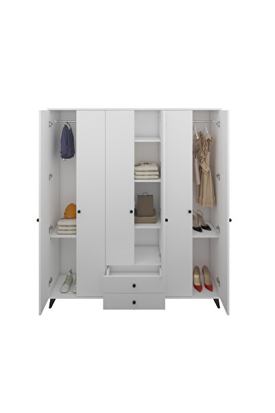 Dienni Simple Gardırop 6 Raflı 2 Çekmeceli 2 Askılı 180x44x208 BEYAZ