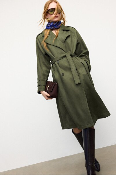 Stradivarius Uzun suni süet trençkot