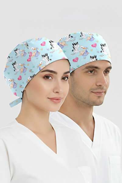 ÇİZGİ MEDİKAL Postacı Leylek Desenli Bone (Cotton Likra Kumaş)