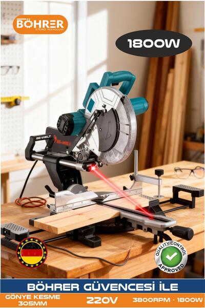 BÖHRER ELEKTRİKLİ LAZERLİ 305MM SANAYİ TİPİ 1800W 3800RPM GÖNYE KESME AHŞAP O...