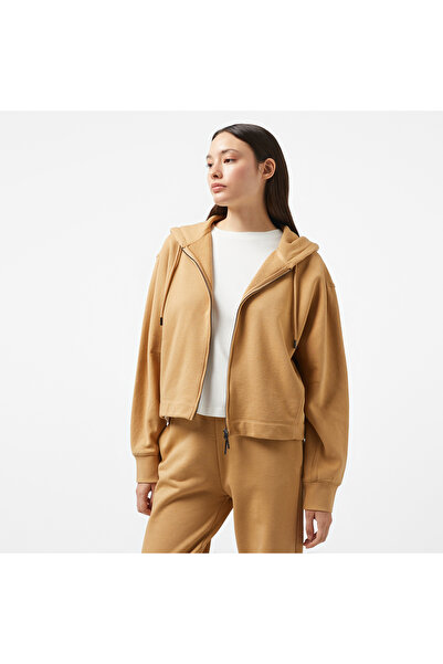 Calvin Klein Nano Logo Zip Relaxed Kadın Kahverengi Hoodie