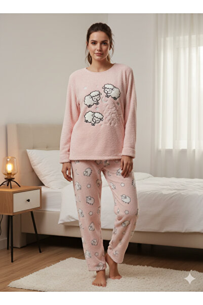 Estiva Lamb Printed Plush Fleece Pajama Set