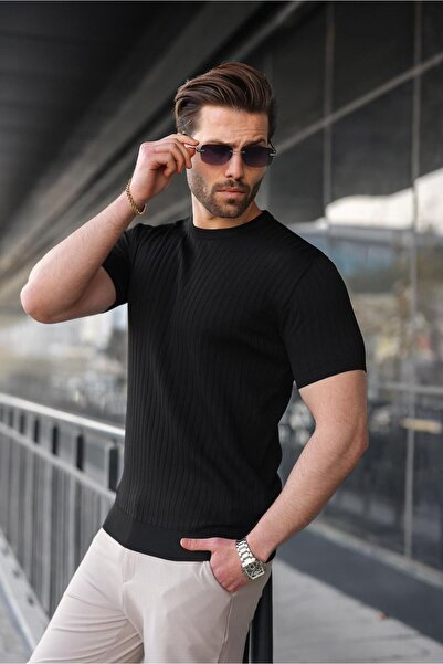 Madmext Black Crew Neck Knitwear Men's T-Shirt E7460