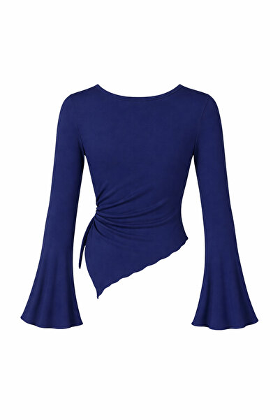 Wild Flower Navy Blue Round Neck Drape Detail Spanish Sleeve Hijab Matching T...