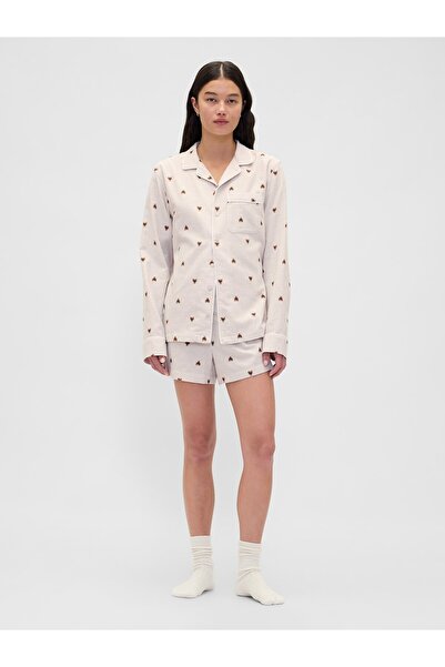 GAP Kadın Beyaz Logo Flannel Boxer Şort