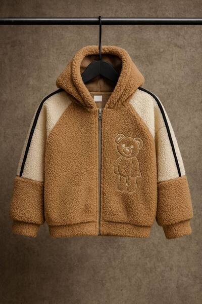 Hirazenmoda детско зимно палто от флис с цип и бродирана мечка