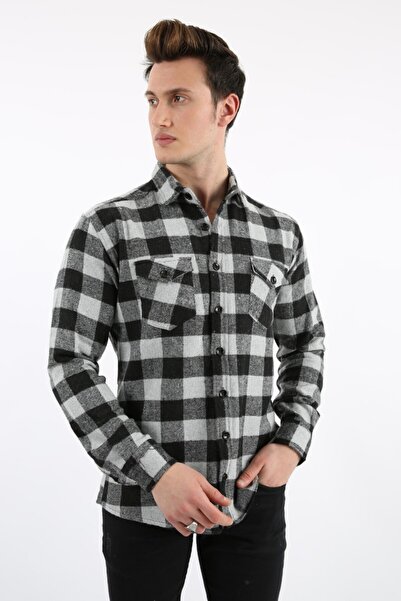 buğrahayalin Men's Casual Double Pocket Thick Lumberjack Shirt